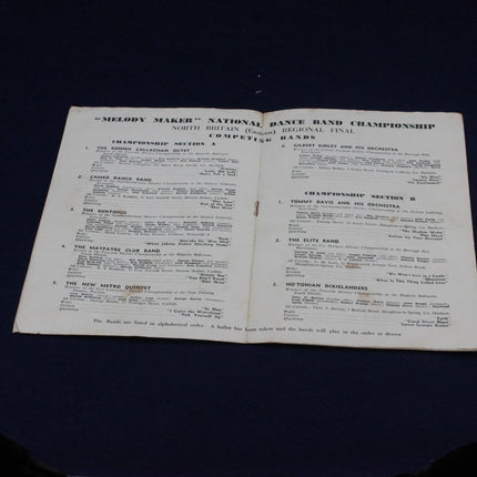 Open 1952 Melody Maker Dance Band Championship Programme with text on a dark background