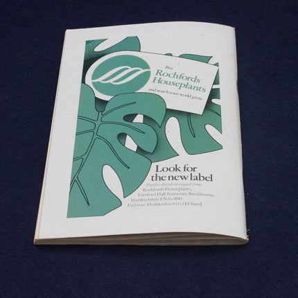 Chelsea Flower Show booklet rear cover with green leaf design and Rochefords Houseplants branding on a dark background