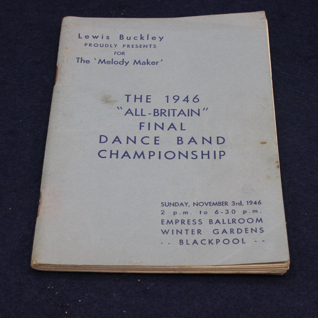 Programme for the 1946 All-Britain Dance Band Championship on a dark background