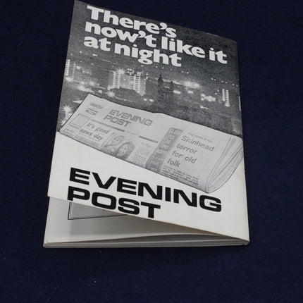 Advert on the rear cover of 1976 Trans‑Pennine Run Programme titled 'Evening Post' with a newspaper image on a dark background