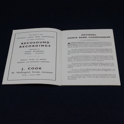Open 1951 National Dance Band Championship Programme with text and a portrait of a man on a dark background