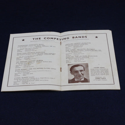 Open 1951 National Dance Band Championship Programme with text and a photo of a man on a dark background