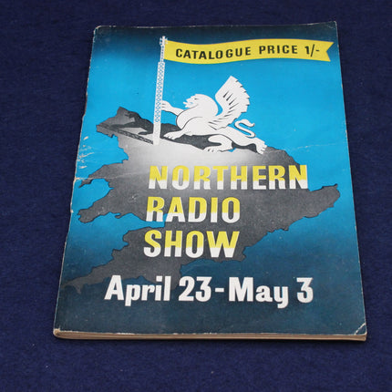 Promotionalprogramme t for the Northern Radio Show exhibition with a map of the UK and a lion emblem on a blue background.