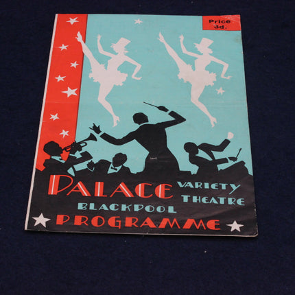 Vintage Palace Variety Theatre Blackpool programme cover with silhouettes of performers on a blue background.