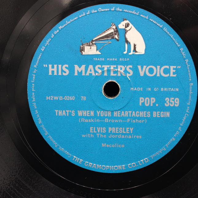 78 rpm Shellac – Elvis Presley – All Shook Up / Heartaches Begin (HMV)