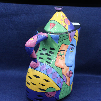 Muzeum Hand‑Painted Cubist Teapot – 30cm Modernist Ceramic