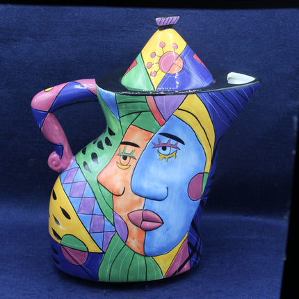 Muzeum Hand‑Painted Cubist Teapot – 30cm Modernist Ceramic