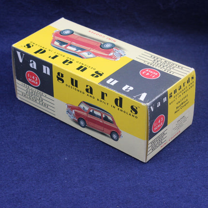 Vintage Vanguards model car box with red car illustration on a blue background