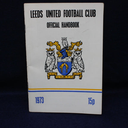 Leeds United Football Club official handbook from 1973 on a white background