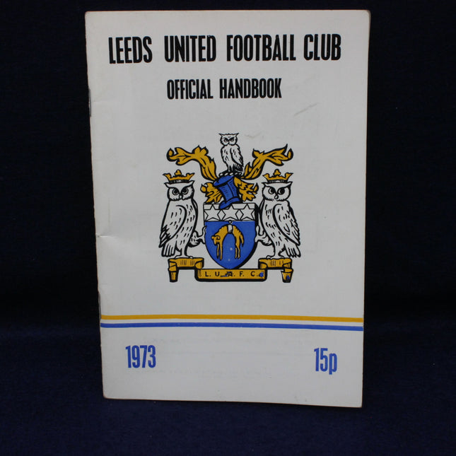 Leeds United Football Club official handbook from 1973 on a white background
