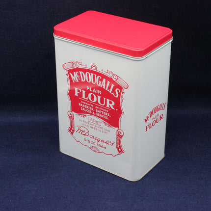 red and white vintage collectable McDougalls flour tin