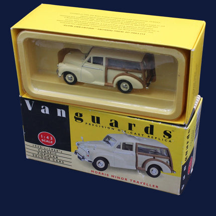 Model car in a yellow and black box with 'Vanguards' branding on a dark background