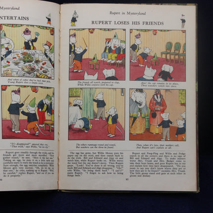 Comic strip from 'Rupert in Mysterland' showing Rupert losing his friends with text and illustrations.
