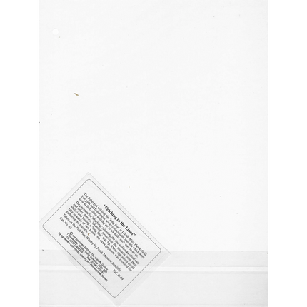 White paper with a black text label Sutcliffe Gallery Description on a white background