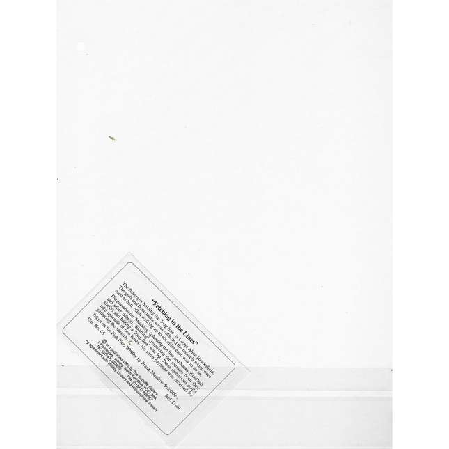 White paper with a black text label Sutcliffe Gallery Description on a white background