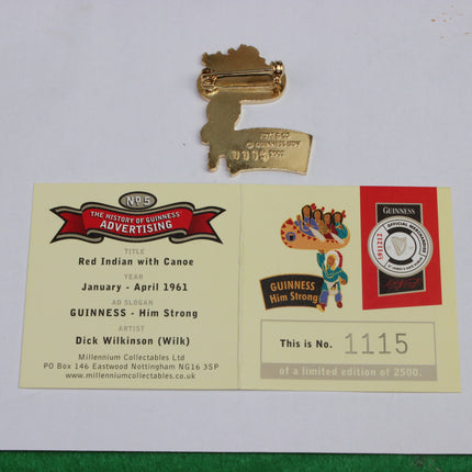 Gold badge on a card with Guinness advertising history, on a white background