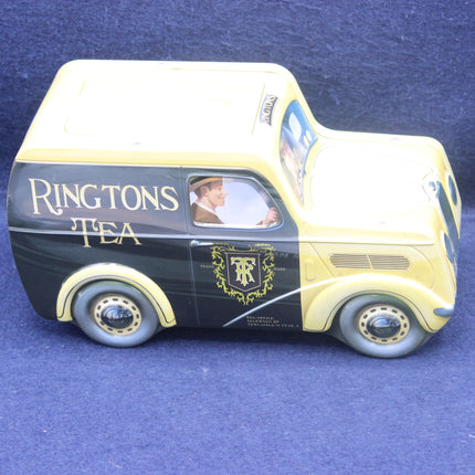 Model of a Ringtons Tea delivery van on a blue background