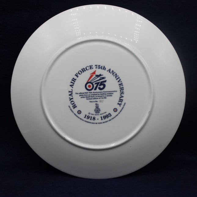 White disc with Royal Air Force 75th Anniversary logo on a black background