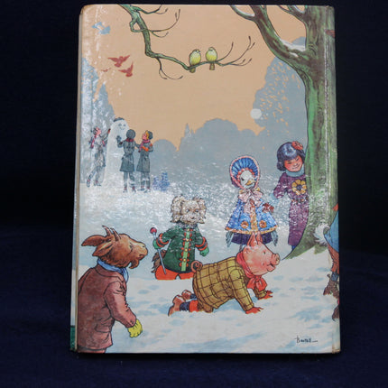 Vintage children's book cover with winter scene illustration