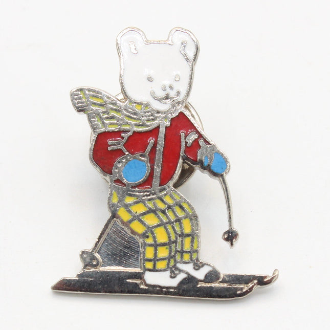 Rupert Bear Enamel Badge – Rupert Skiing