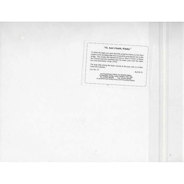White card with Sutcliffe Gallery Description text on a white background