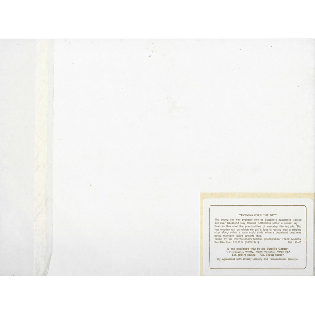 White card with text The Sutcliffe Gallery on a white background