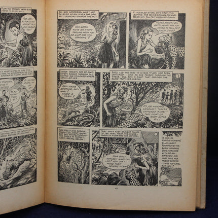 Comic book page with black and white illustrations and text on a dark background