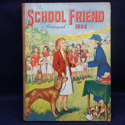 Cover of 'The School Friend Annual 1952' with illustration of children and a dog.