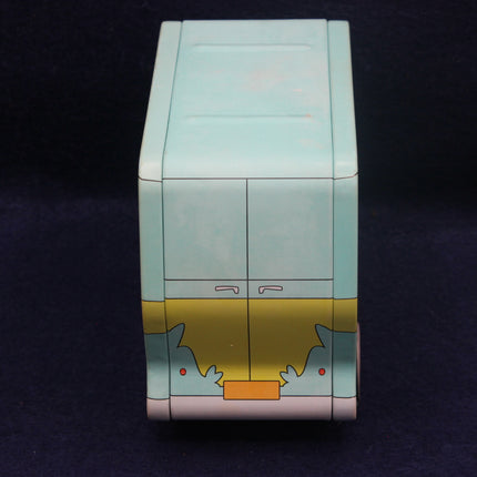 Colorful toy puzzle with cartoon-style design on a dark background