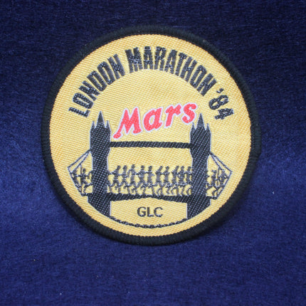 Embroidered patch with 'London Marathon '84' and 'Mars' text on a blue background