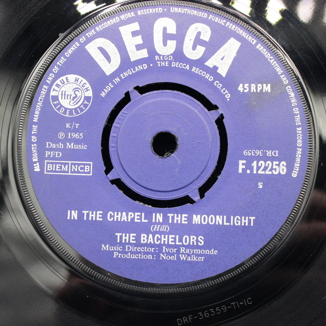 Decca record label with text 'In the Chapel in the Moonlight' by The Bachelors