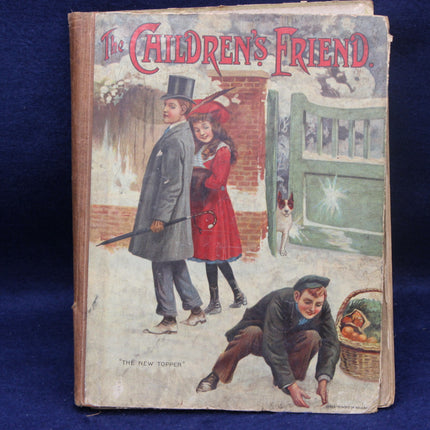 Vintage book titled 'The Children's Friend' with illustrations on a blue background
