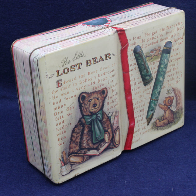 Children's book with a bear illustration on a blue background