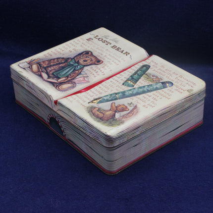 Decorative book with teddy bear illustrations on a blue background