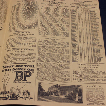 Vintage newspaper page with text, advertisements, and a house illustration.