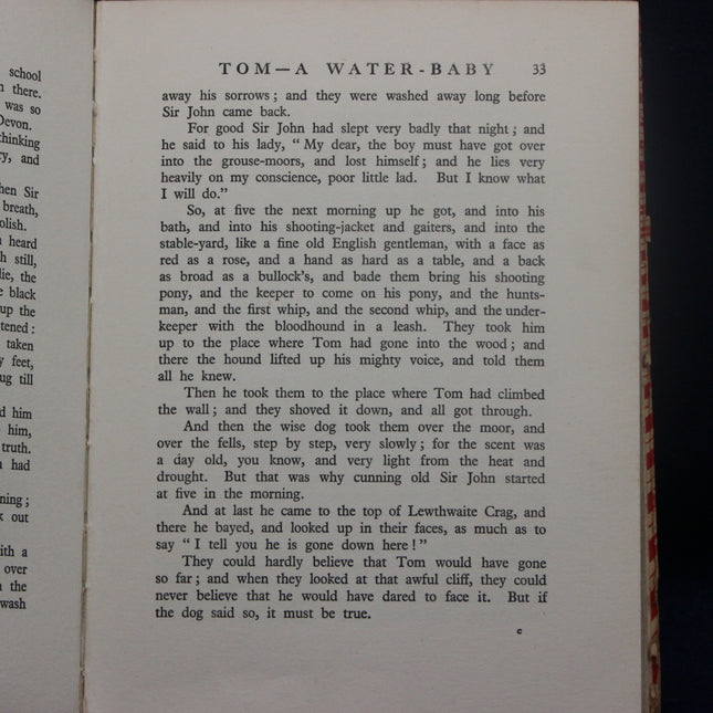 Page from a book titled 'Tom-A Water-Baby' with text on a white background