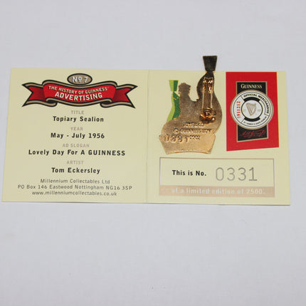 Guinness collectible card with a gold emblem and branding on a white background