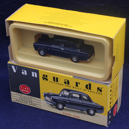 Model car in a yellow box with 'Vanguards' branding on a dark background