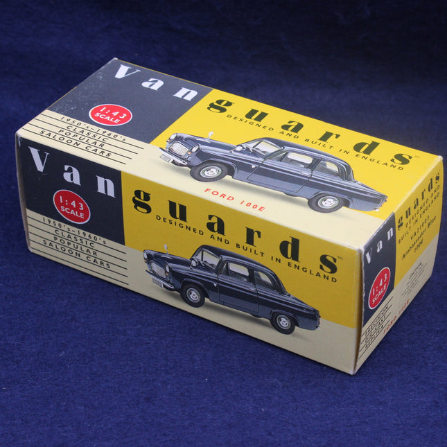 Vanguards model car box with a blue background