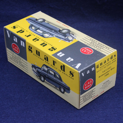 Vintage-style packaging box for a model van on a blue background