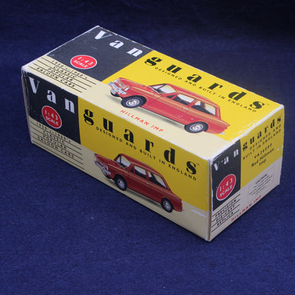 Vanguards toy car box with a red car illustration on a blue background