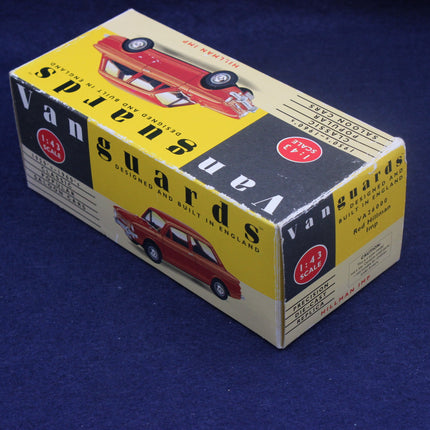 Vintage Vanguards toy van packaging on a blue background