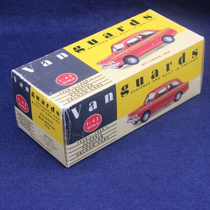 Vanguard model car box with red car illustration on a blue background