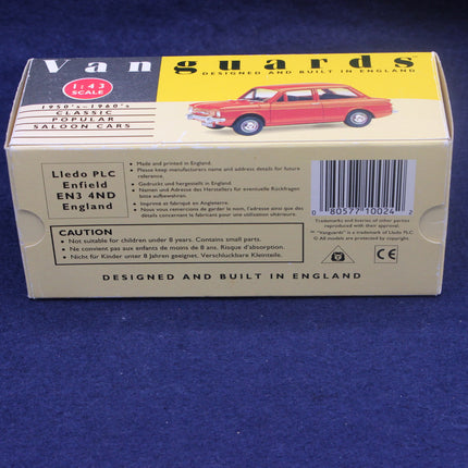 Vanguards model car box with a red car illustration on a blue background