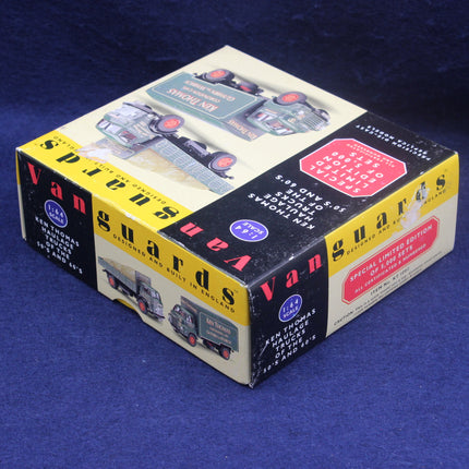 Vintage model car box with 'Vanguards' branding on a blue background