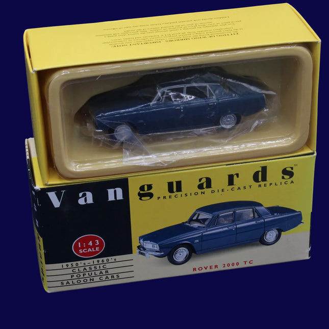 Model car in packaging with 'Vanguards' branding on a dark background