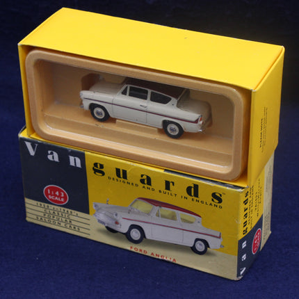 Model car in a yellow box with 'Vanguards' branding on a dark background
