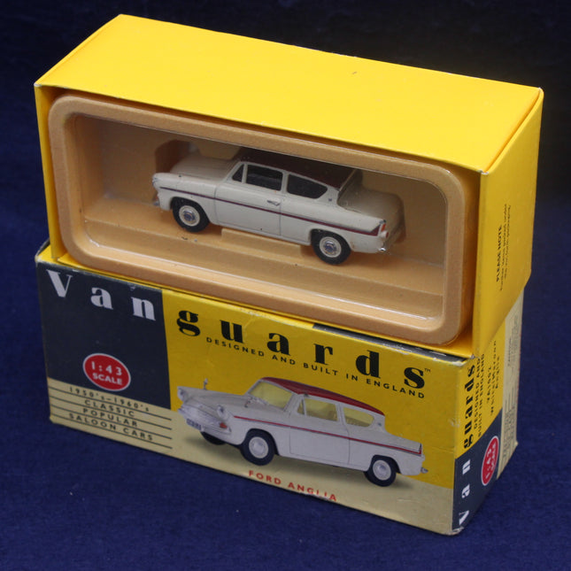 Model car in a yellow box with 'Vanguards' branding on a dark background
