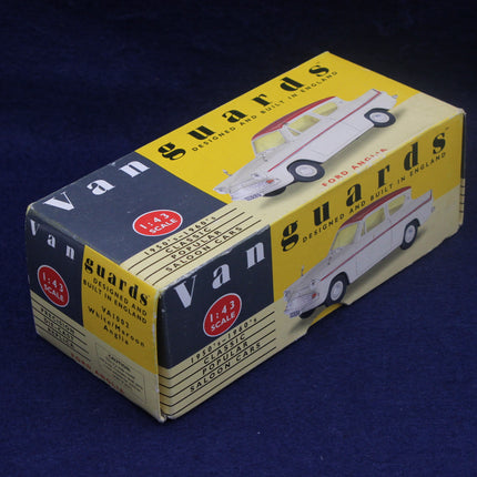 Vanguards model car box on a dark blue background