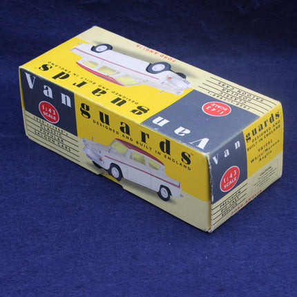 Vintage Vanguards model car box on a blue background